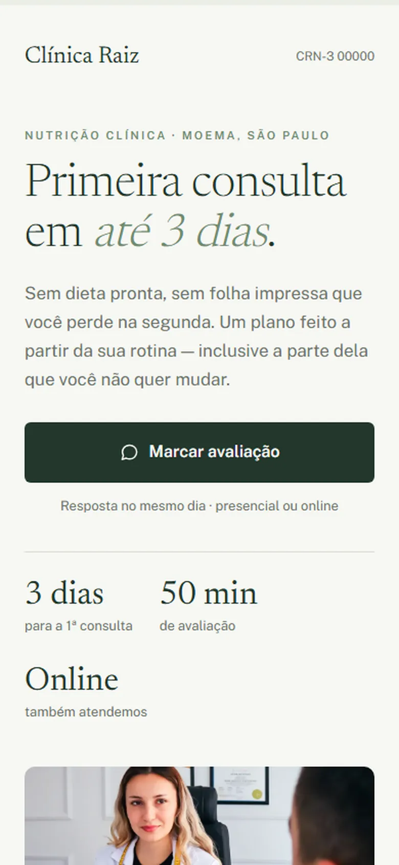 Página Clínica Raiz aberta no celular