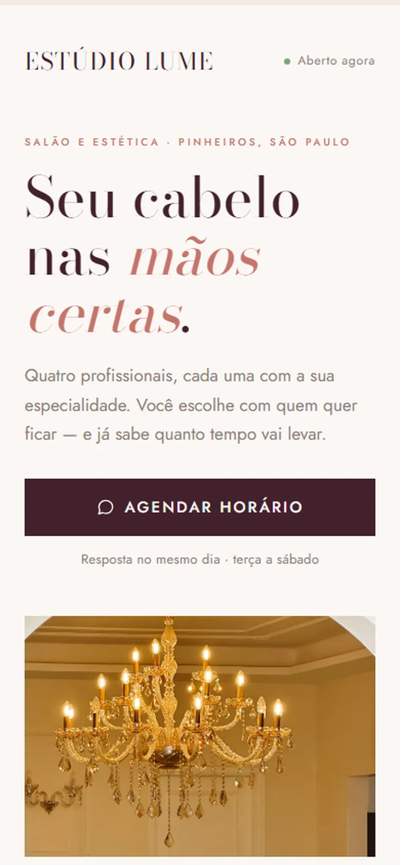 Página Estúdio Lume aberta no celular